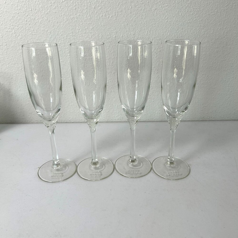 Angry Orchard Hard Cider Flute Glass Cider House‎ Set of 4 Stemmed Embossed